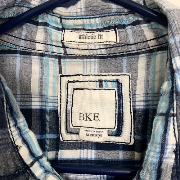 BKE Men's Short Sleeve Pearl Button Blue/Gray Plaid Shirt Athletic Fit Size M - Picture 3 of 10